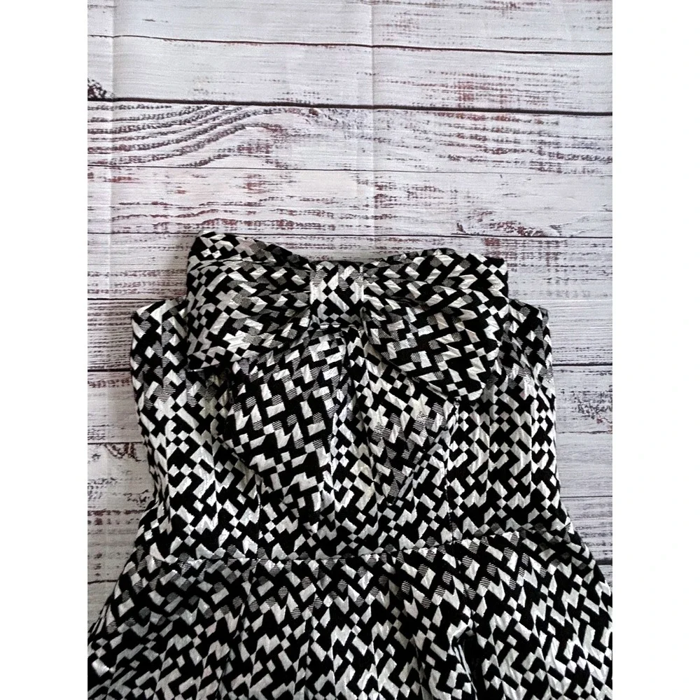 Eva Franco Anthropologie Metallic Geometric Bow Strapless A-Line Cocktail Dress‎